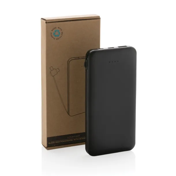  Lockhart prijenosna baterija od RCS reciklirane plastike s integriranim kablovima, 10 000 mAh - XD Collection Crna