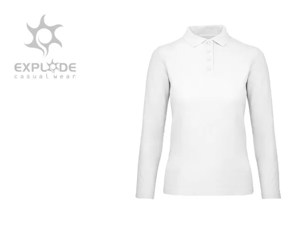 UNA LSL women’s long sleeve jersey polo shirt - EXPLODE White