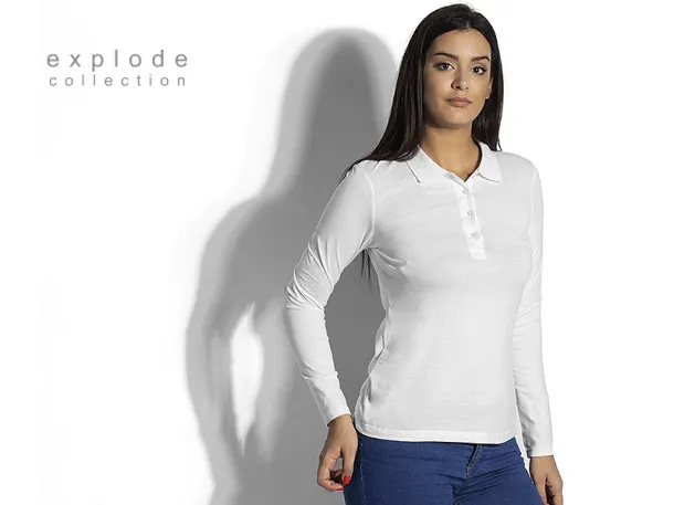 UNA LSL women’s long sleeve jersey polo shirt - EXPLODE White