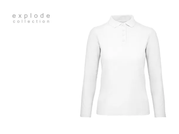 UNA LSL women’s long sleeve jersey polo shirt - EXPLODE White