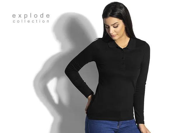 UNA LSL Women´s long sleeve single jersey polo shirt, 180 g/m2 - EXPLODE Crna