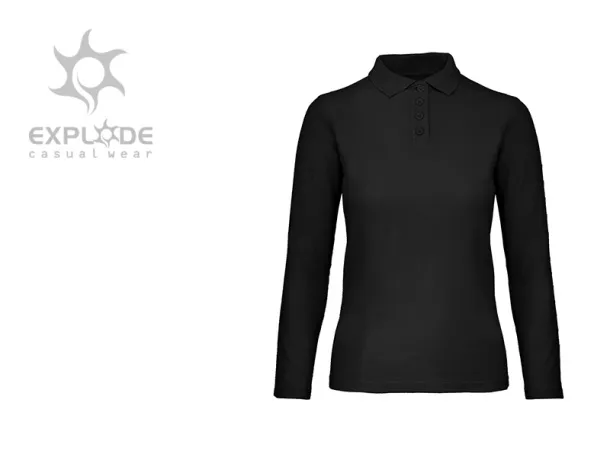 UNA LSL Women´s long sleeve single jersey polo shirt, 180 g/m2 - EXPLODE Crna