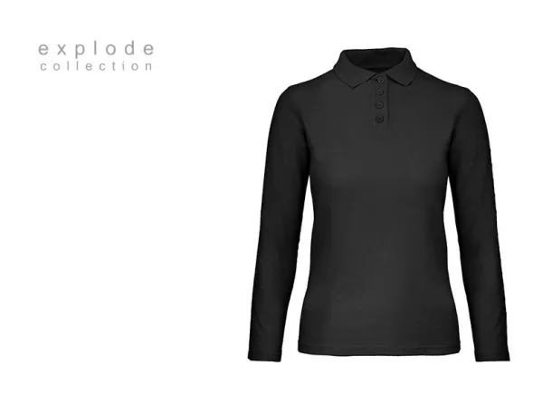 UNA LSL Women´s long sleeve single jersey polo shirt, 180 g/m2 - EXPLODE Crna
