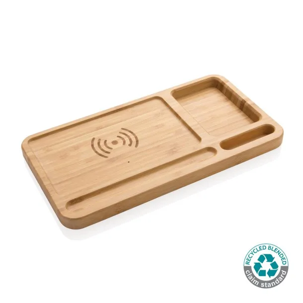  FSC® Bamboo desk organizer 10W wireless charger - XD Collection Brown 