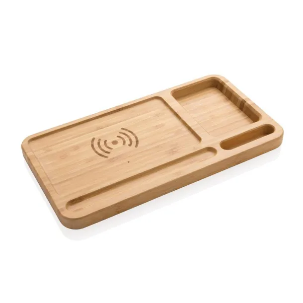  FSC® Bamboo desk organizer 10W wireless charger - XD Collection Brown 