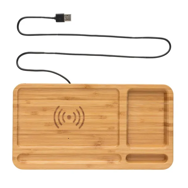  FSC® Bamboo desk organizer 10W wireless charger - XD Collection Brown 