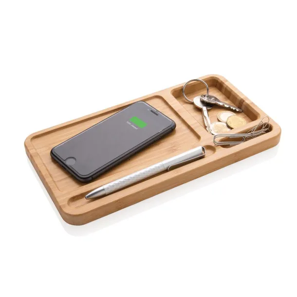  FSC® Bamboo desk organizer 10W wireless charger - XD Collection Brown 