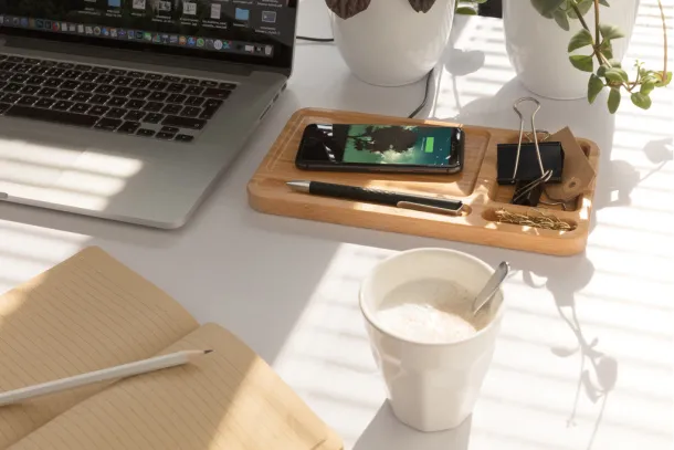  FSC® Bamboo desk organizer 10W wireless charger - XD Collection Brown 