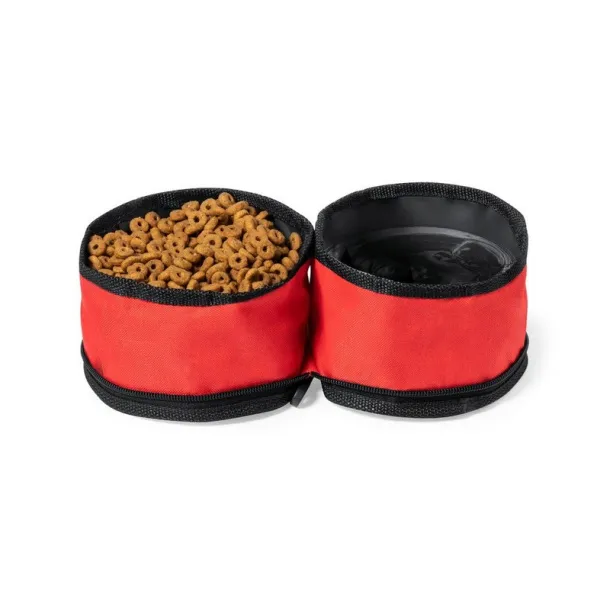  RPET double bowl for dog, foldable, carabiner red