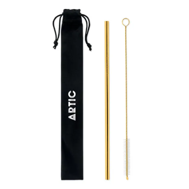 COLD STRAW COLOUR SS straw and brush in pouch Gold