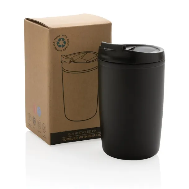  GRS čaša od recikliranog PP-a s poklopcem na preklop, 300 ml - XD Collection Crna