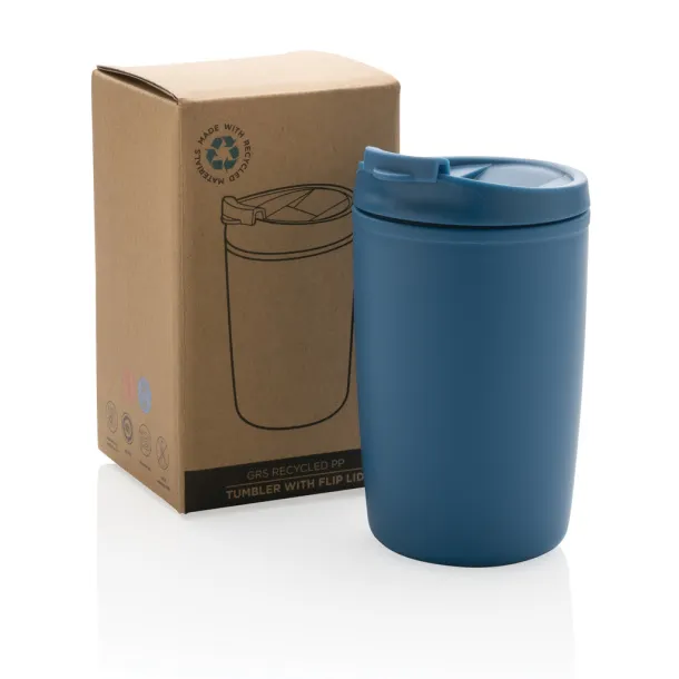  GRS čaša od recikliranog PP-a s poklopcem na preklop, 300 ml - XD Collection Plava 