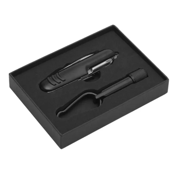 FREIBURG set of torch and pocket knife with 9 functions Black