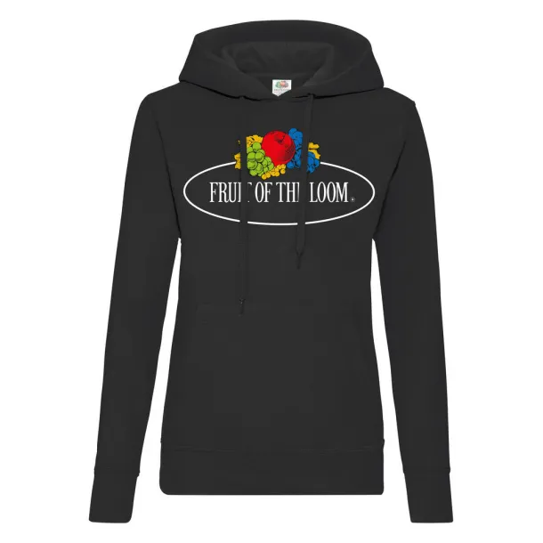  Ladies Vintage Hooded Sweat Large Logo Print - Fruit of the Loom Vintage Collection Black