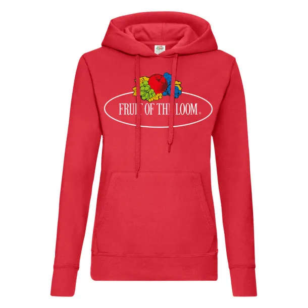  Ladies Vintage Hooded Sweat Large Logo Print - Fruit of the Loom Vintage Collection Crvena