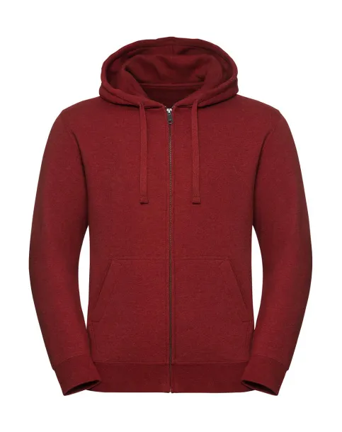  Men's Authentic Melange Zipped Hood Sweat - Russell  Brick Red Melange