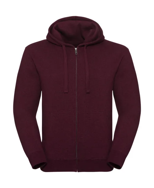  Men's Authentic Melange Zipped Hood Sweat - Russell  Burgundy Melange