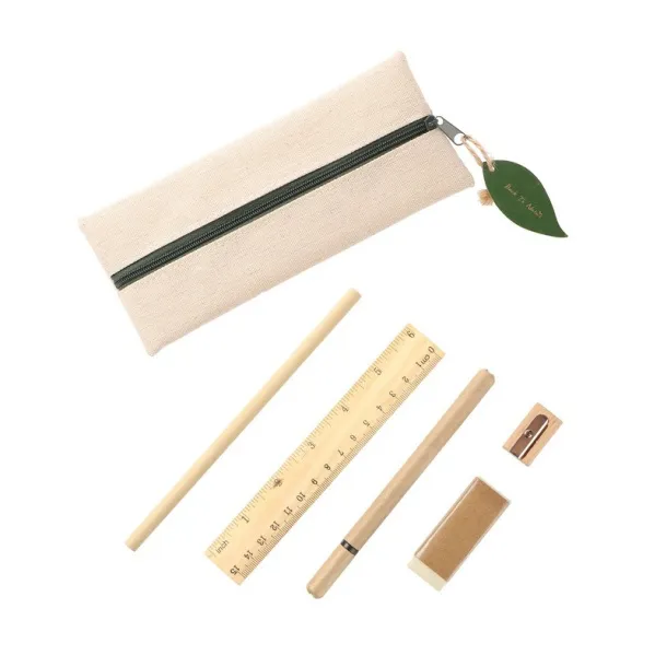  School set, pencil case, pencil, ball pen, ruler, eraser and pencil sharpener neutral