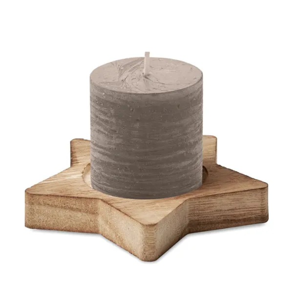 LOTUS Candle on star wooden base Grey