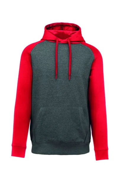  ADULT TWO-TONE HOODED SWEATSHIRT - Proact Grey Heather Sporty Red