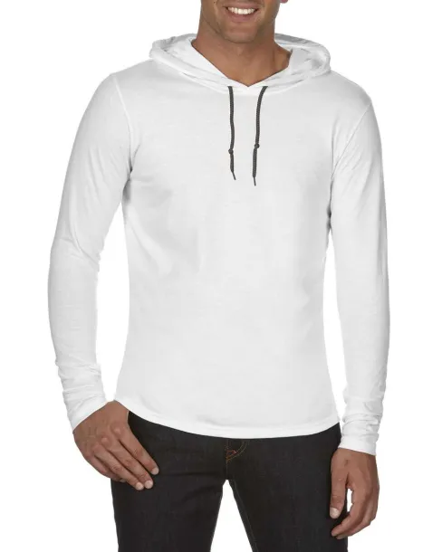  ADULT LIGHTWEIGHT LONG SLEEVE HOODED TEE - Anvil White Charcoal