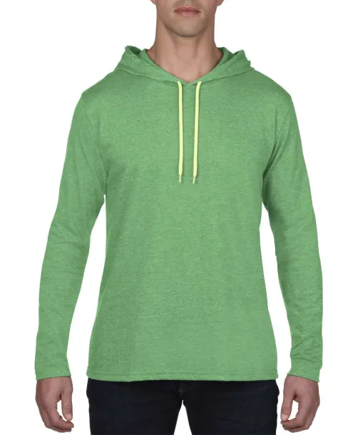  ADULT LIGHTWEIGHT LONG SLEEVE HOODED TEE - Anvil Heather Green Safety Green