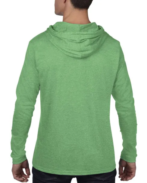  ADULT LIGHTWEIGHT LONG SLEEVE HOODED TEE - Anvil Heather Green Safety Green