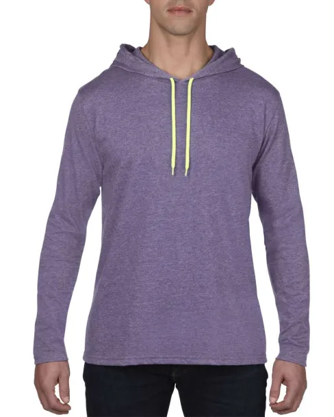  ADULT LIGHTWEIGHT LONG SLEEVE HOODED TEE - Anvil Heather Purple Safety Green