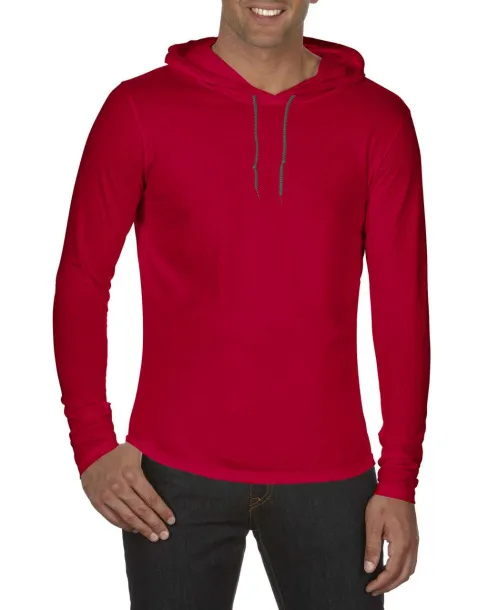  ADULT LIGHTWEIGHT LONG SLEEVE HOODED TEE - Anvil Red Charcoal