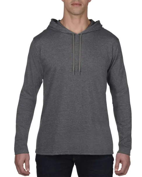  ADULT LIGHTWEIGHT LONG SLEEVE HOODED TEE - Anvil Dark Heather Charcoal