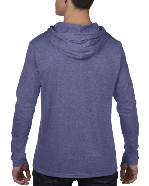  ADULT LIGHTWEIGHT LONG SLEEVE HOODED TEE - Anvil Heather Blue Safety Green