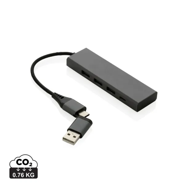  Terra hub s 3 USB ulaza izrađen od RCS recikliranog aluminija - XD Xclusive Siva 