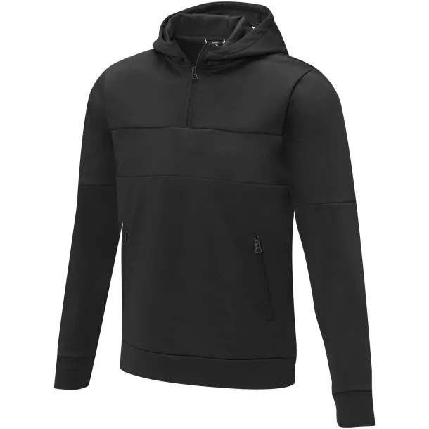 Sayan men's half zip anorak hooded sweater - Elevate Life Solid black