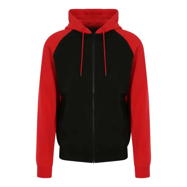  Bejzbol hoodie s patentom, 280 g/m2 - Just Hoods Crna Crvena