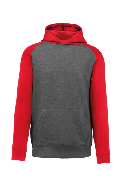  KIDS' TWO-TONE HOODED SWEATSHIRT - Proact Grey Heather Sporty Red