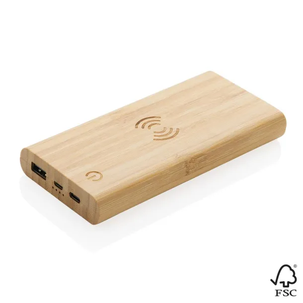  FSC® bežična prijenosna baterija od bambusa, 8 000 mAh - XD Collection Smeđa