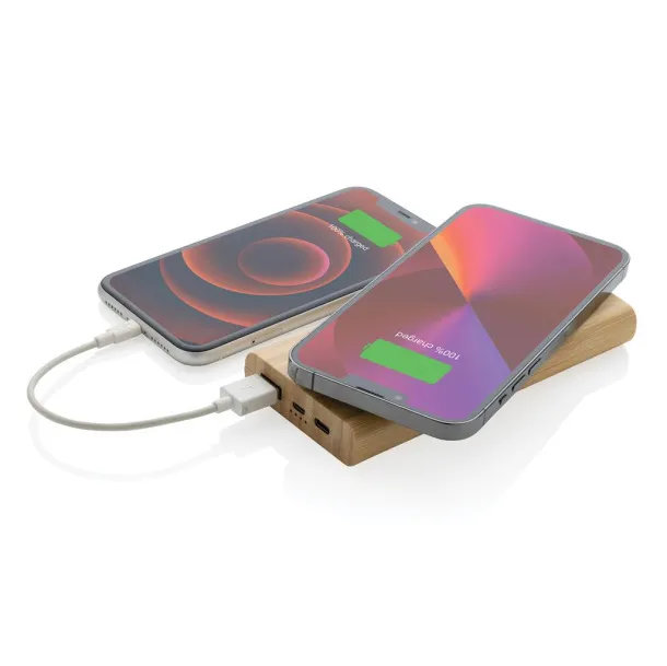  FSC® bežična prijenosna baterija od bambusa, 8 000 mAh - XD Collection Smeđa