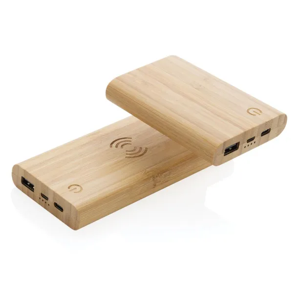  FSC® certified bamboo 8.000 mAh 5W wireless powerbank - XD Collection Brown 