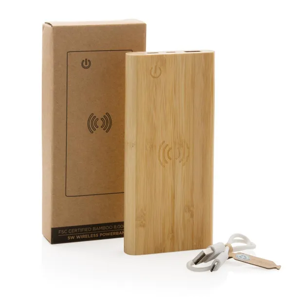  FSC® bežična prijenosna baterija od bambusa, 8 000 mAh - XD Collection Smeđa