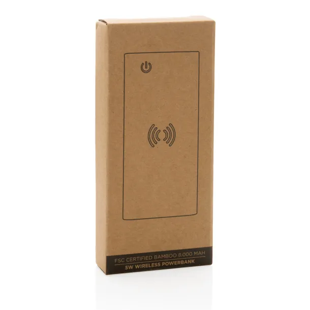  FSC® certified bamboo 8.000 mAh 5W wireless powerbank - XD Collection Brown 