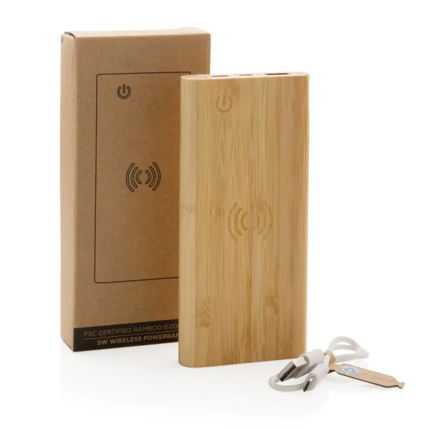  FSC® bežična prijenosna baterija od bambusa, 8 000 mAh - XD Collection Smeđa