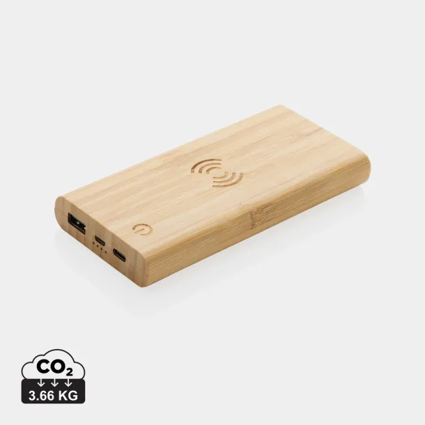  FSC® bežična prijenosna baterija od bambusa, 8 000 mAh - XD Collection Smeđa