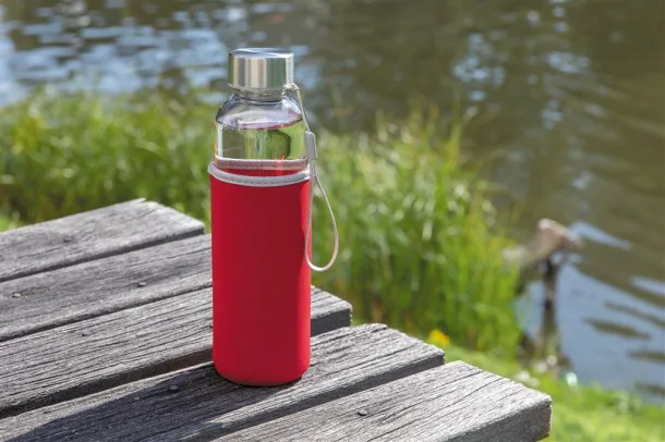  Glass bottle with neoprene sleeve - XD Collection Red