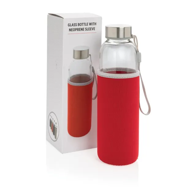  Glass bottle with neoprene sleeve - XD Collection Red