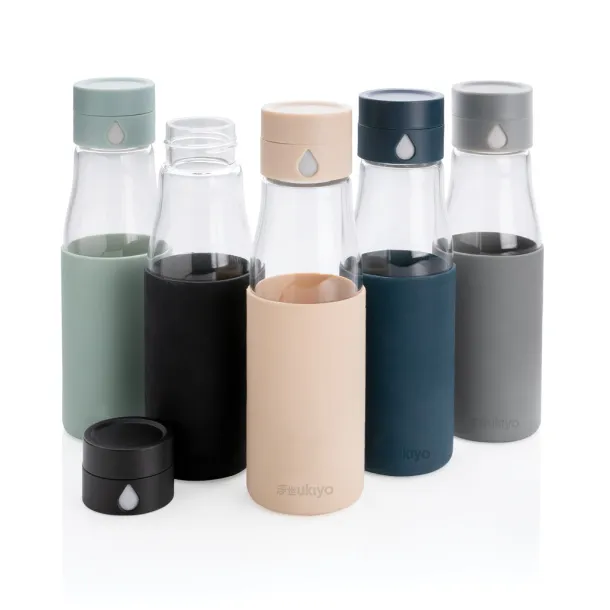  Ukiyo glass hydration tracking bottle with sleeve - Ukiyo Black 