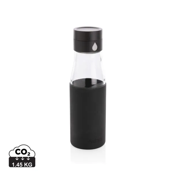  Ukiyo glass hydration tracking bottle with sleeve - Ukiyo Black 