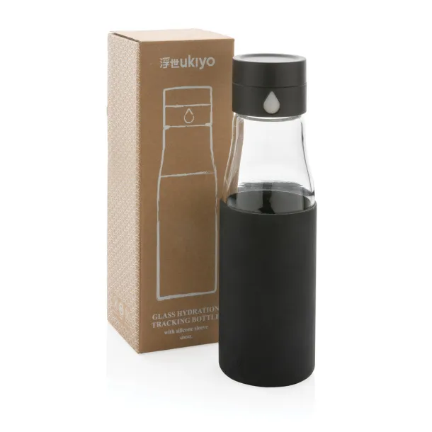  Ukiyo glass hydration tracking bottle with sleeve - Ukiyo Black 