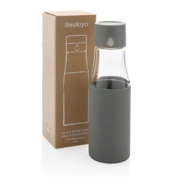  Ukiyo glass hydration tracking bottle with sleeve - Ukiyo Grey 