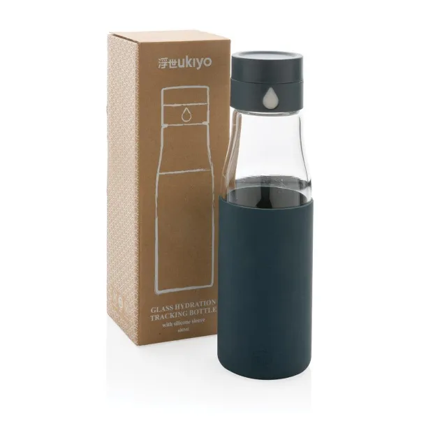  Ukiyo glass hydration tracking bottle with sleeve - Ukiyo Blue 