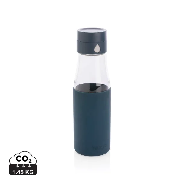  Ukiyo glass hydration tracking bottle with sleeve - Ukiyo Blue 